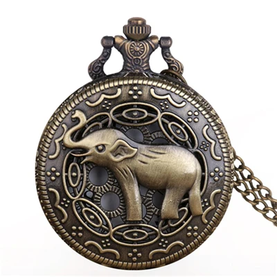 Elephant Винтажные классические натуральные бронзовые Древо жизни кварцевые карманные часы Аналоговые в виде кулона ожерелье Мужские Женские часы с цепочкой подарок для детей - Цвет: Elephant