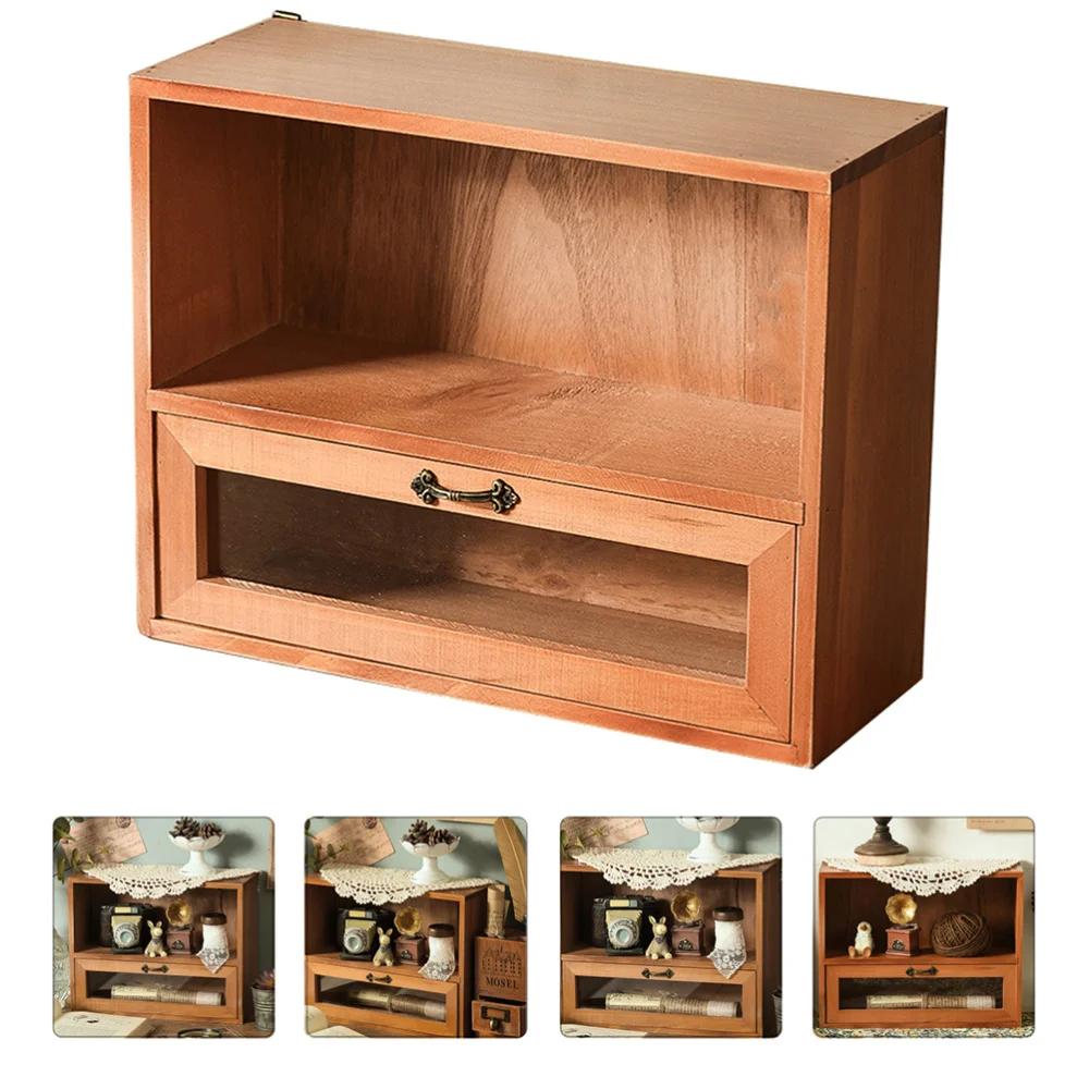 

1Pc Retro Cosmetic Storage Cabinet Wooden Storage Container with Drawer