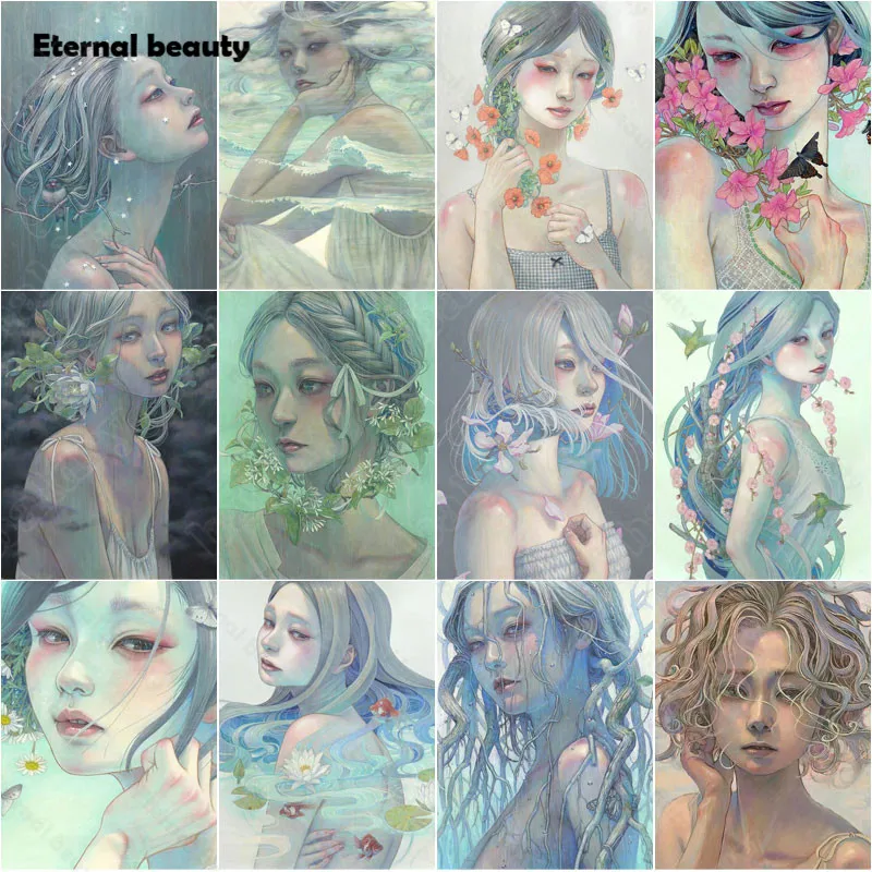 

Diamond Painting Illustration Beautiful Girl's Portrait Diamond Embroidery Full Round Drill Diamond Mosaic Art Painting Artwork