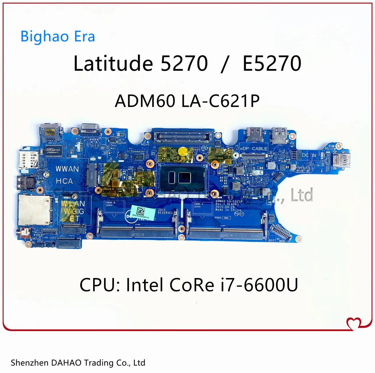 

CN-0T78NH 0T78NH ADM60 LA-C621P для DELL Latitude 5270 E5270, материнская плата для ноутбука с процессором i7-6600U DDR4 100%, полностью протестирована