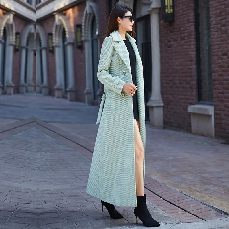 Красивая одежда для сада светильник-зеленое шерстяное пальто женщин Новинка