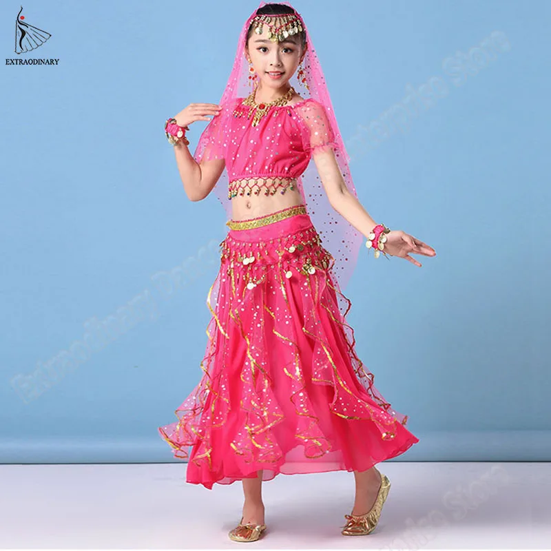 Индийские Детские платья для танцев в Стиле Болливуда шифоновые с монетами