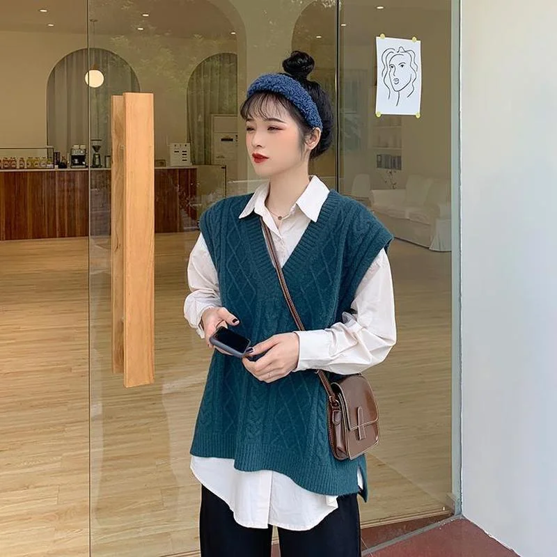 

Sweater Vest Women Side-slit Solid Jumpers Womens Designer Fashion All-match Ulzzang Sweaters Female Ins Leisure Chic Streetwear