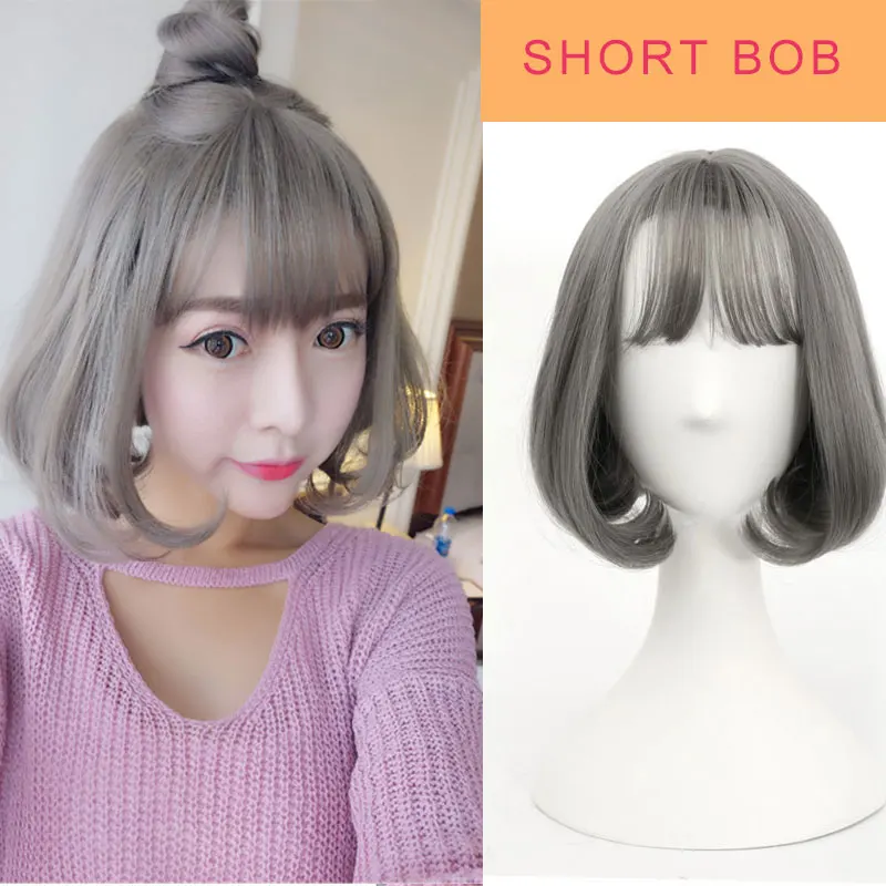 парик кареК женский для косплея ороткий Боб женские волосы бледно розовые