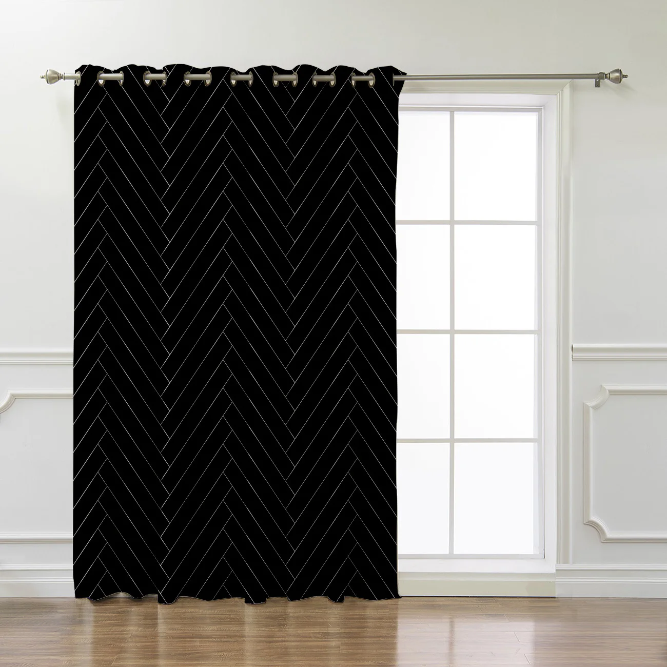 Натуральный узор в елочку черные шторы для комнаты большие оконные гостиной