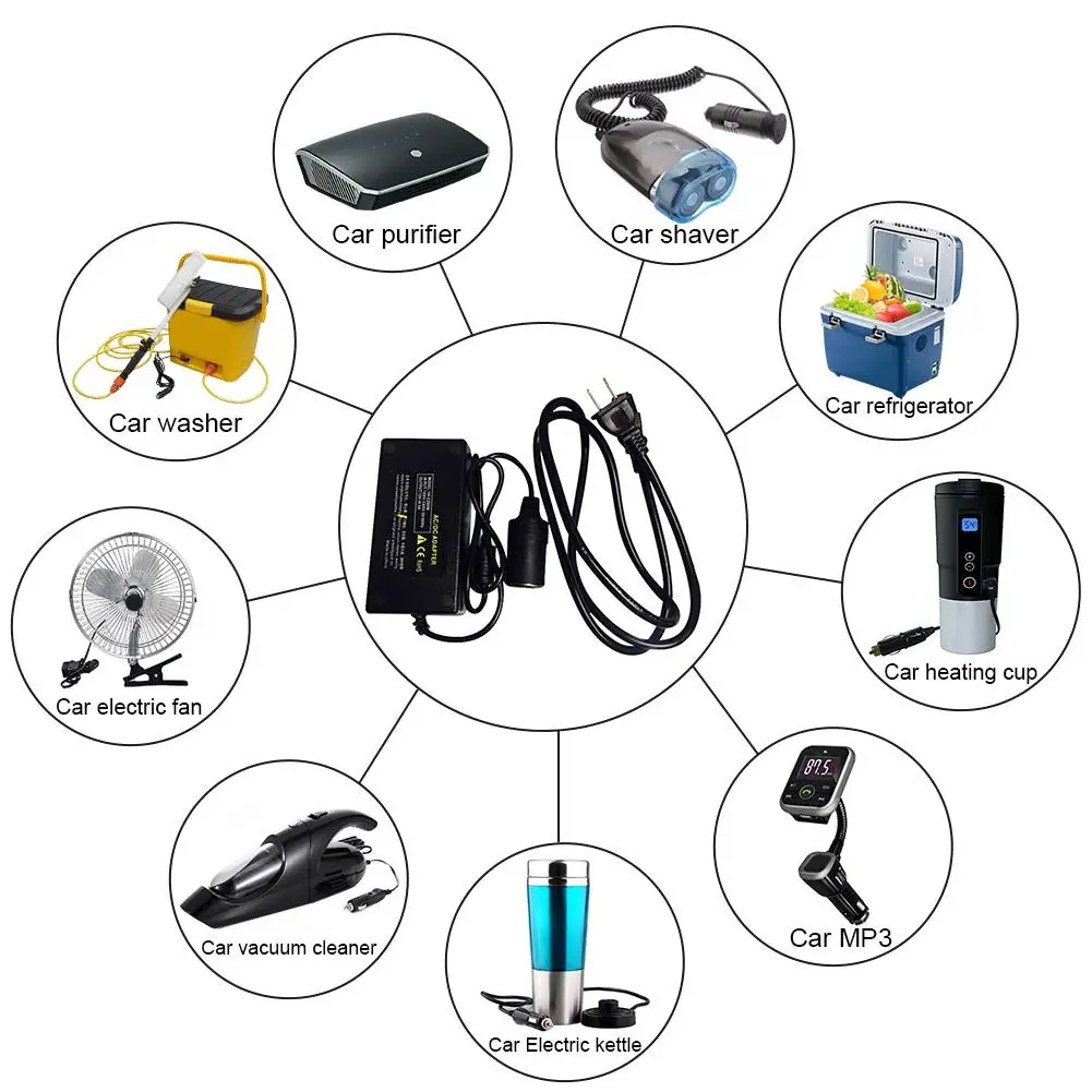 Home Power Converter 220V Input 12V Output Car Cigarette Lighter Socket Vacuum Cleaner Refrigerator Adapter | Автомобили и