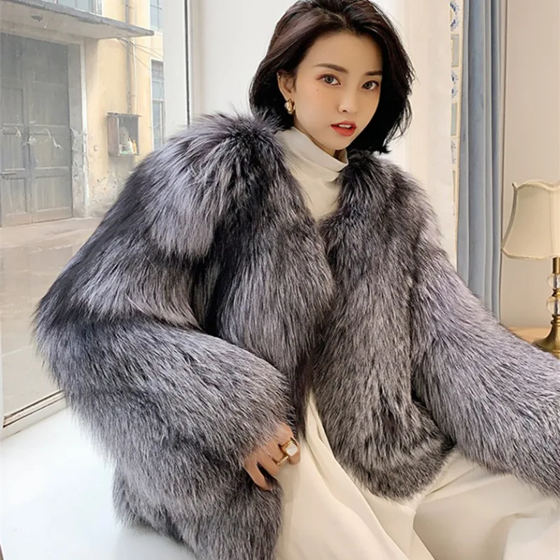 Faux Fox Fur  Winter Coat Women Jacket Female Short Young Fashion Celebrities