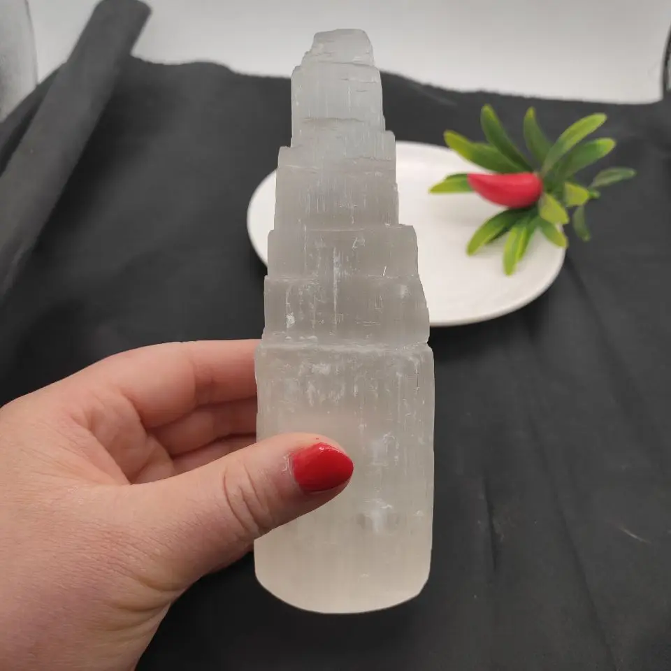 15 см SELENITE из Белого Гипса небоскребок башни замка гипсовая Хрустальная точка |
