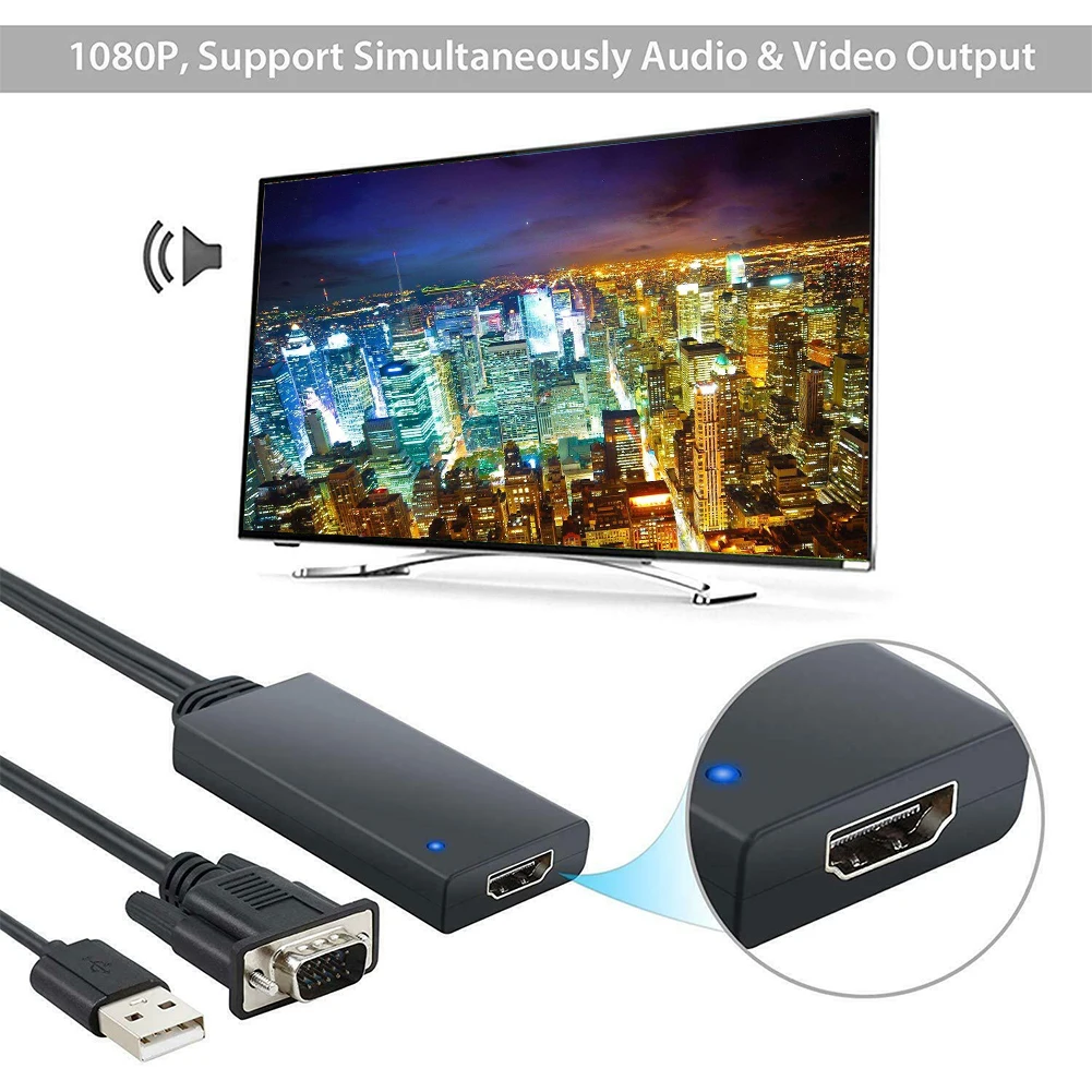 VGA к HDMI простой в использовании Кабель-адаптер для ноутбука аудио-видео