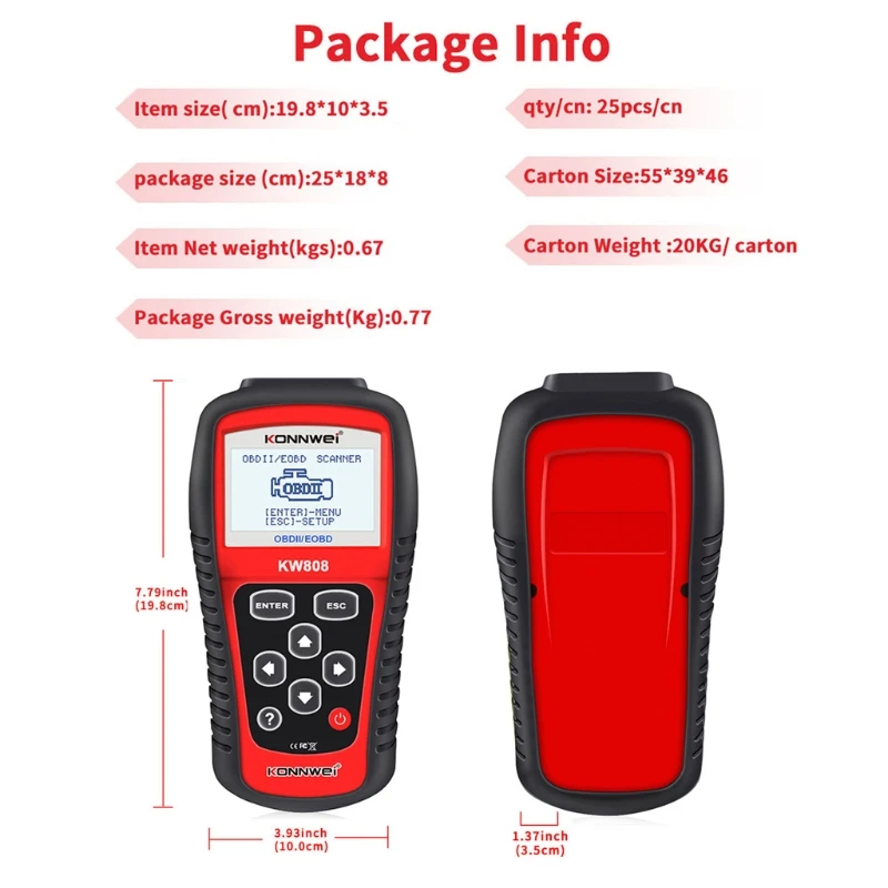 

KW808 OBD2 Code Reader Universal Auto Diagnostic Scanner Car Code Reader Scan Tool Check Engine Light Fault Code