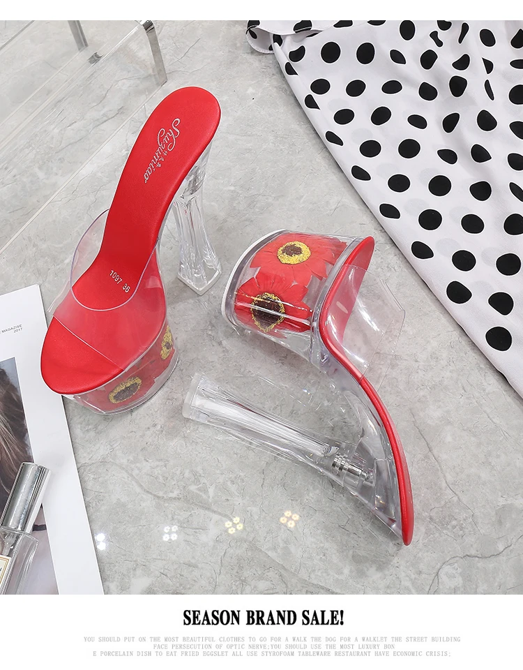 Женские модельные сандалии с подсолнухами толстые очень высокие