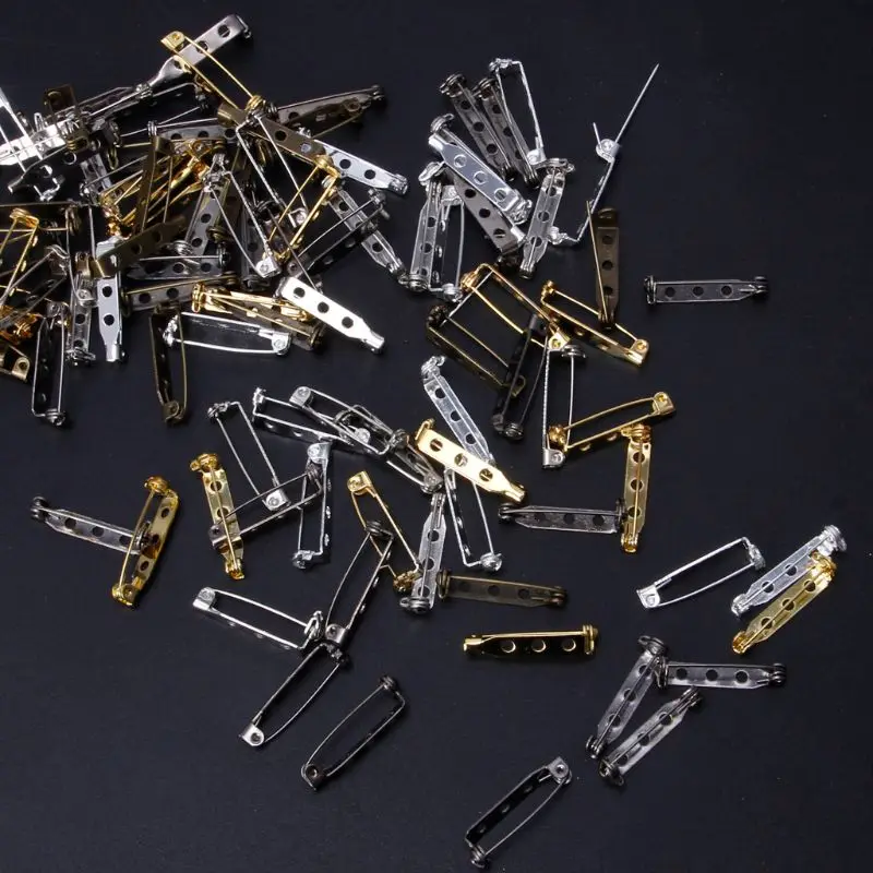 

100Pcs 4 Colors Mixed Bar Pin Back Clasp Brooch Name Badge Craft Jewelry Making B03B