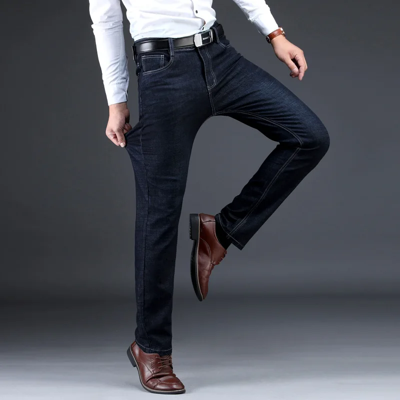 Джинсы мужские прямые стрейчевые деловые брюки свободного покроя большие