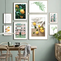 house orange tree leaf lemon landscape wall art canvas painting nordic posters and prints wall pictures for living room decor