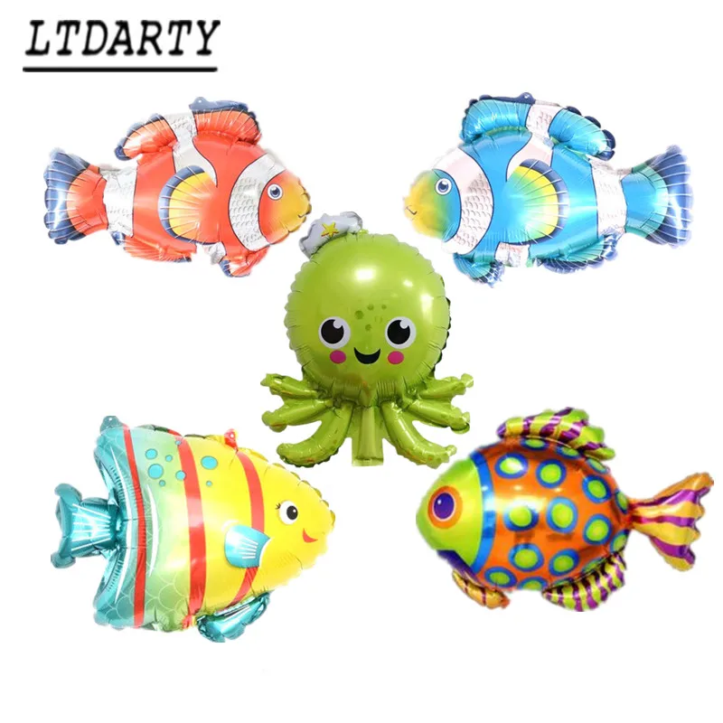 as picture 5 шт. морские животные Детские игрушки Воздушные шары мини Акула Осьминог Русалка Дельфин тропическая рыба Лобстер для дня рождения Декор - Цвет: as picture