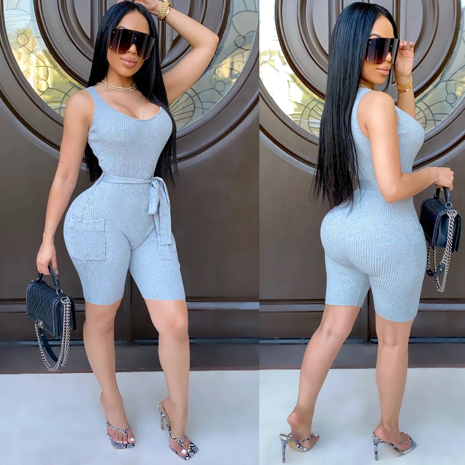 Женский трикотажный комбинезон с круглым вырезом 4 цвета |