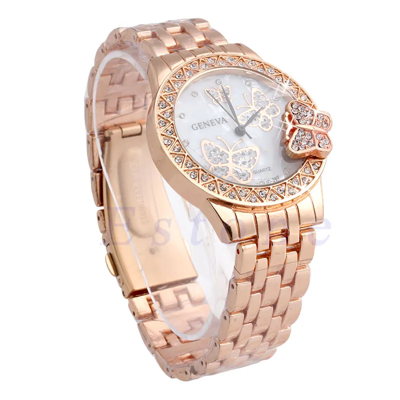 

Chic Women Geneva Butterfly Crystal Dial Dress Stainless Steel Sport Wrist Watch 19QC