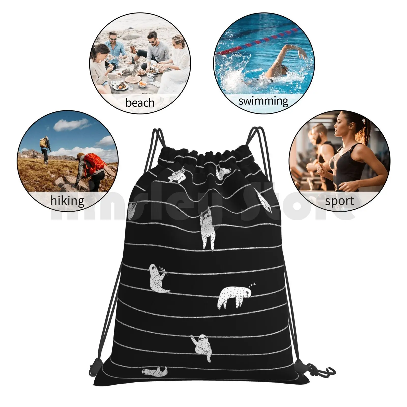 

Sloth Stripe Backpack Drawstring Bags Gym Bag Waterproof Sloth Sloths Animals Animal Nature Cute Trees Pattern Stripe