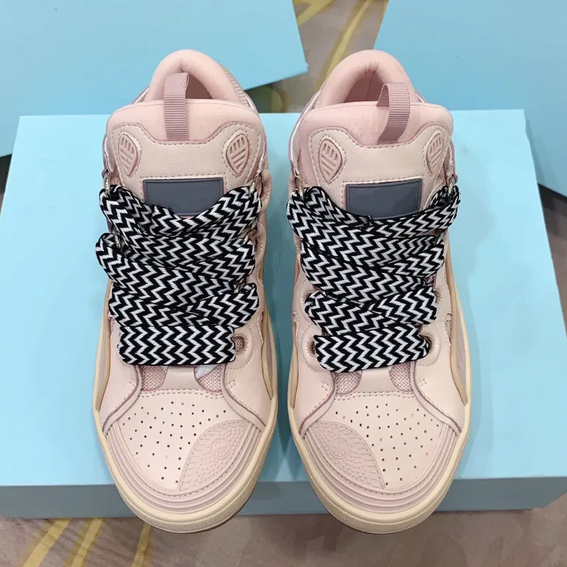 

Luxury Thick-Sole Women's Designer Round Toe Leather Suede Stitching Lace-Up Sneakers Comfortable and Breathable Casual Shoes