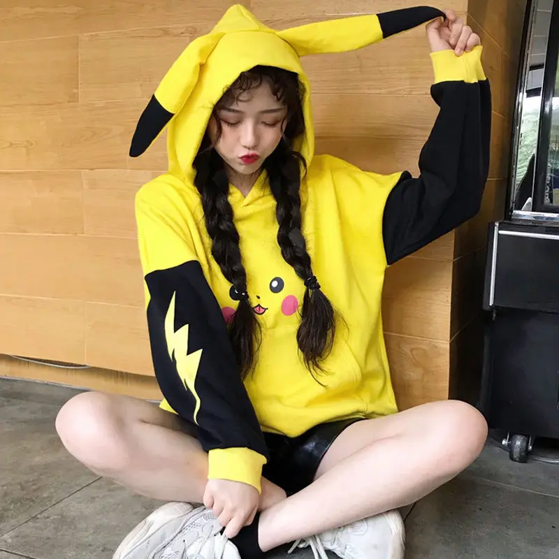 Женская толстовка с капюшоном Pokemon Pikachu Осенний бархатный пуловер оверсайз