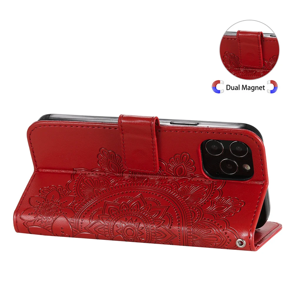 

Emboss Leather Case for iPhone 12 11 Pro Max XS XR SE 2020 Mini 6 7 8 Plus Flip Wallet Protection Cover with Card Holder Stand