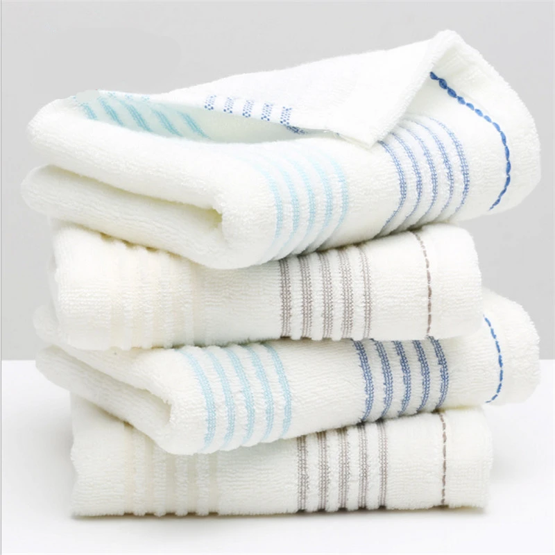 

32x72cm 100% Cotton Simple Striped Soft White Color Washcloth Home Hotel Bathroom Hand Towel