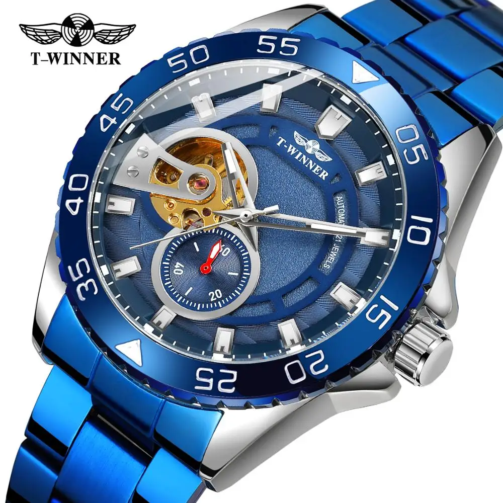 

T-winner Men's Fashionable Analog Mechanical Automatic Movement Casual Skeleton Watch with Stainless Steel Bracelet WRG8195M4