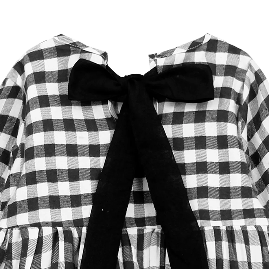 Платье для девочек весенне-осеннее повседневное клетчатое с бантом на возраст 6 8