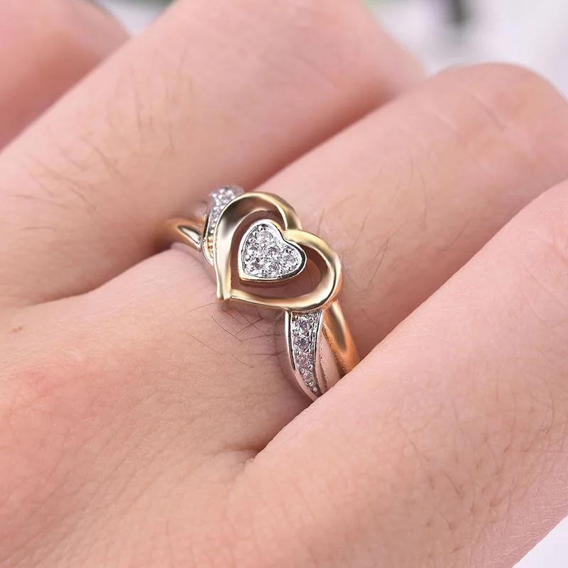 

Cute Female Love Heart Ring Fashion Bridal Finger Ring Wedding AAA Zircon Jewelry Gold Plated Promise Engagement Rings Jewelry
