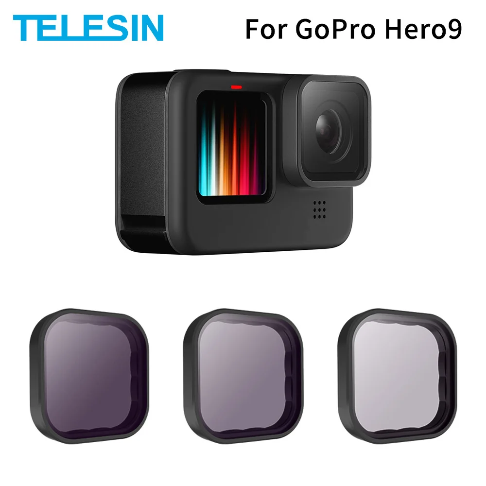 

TELESIN-Juego de filtros para lentes GoPro 9 ND8 ND16 ND32, marco de aleacin de aluminio para cmara de accin GoPro Hero 9, acces