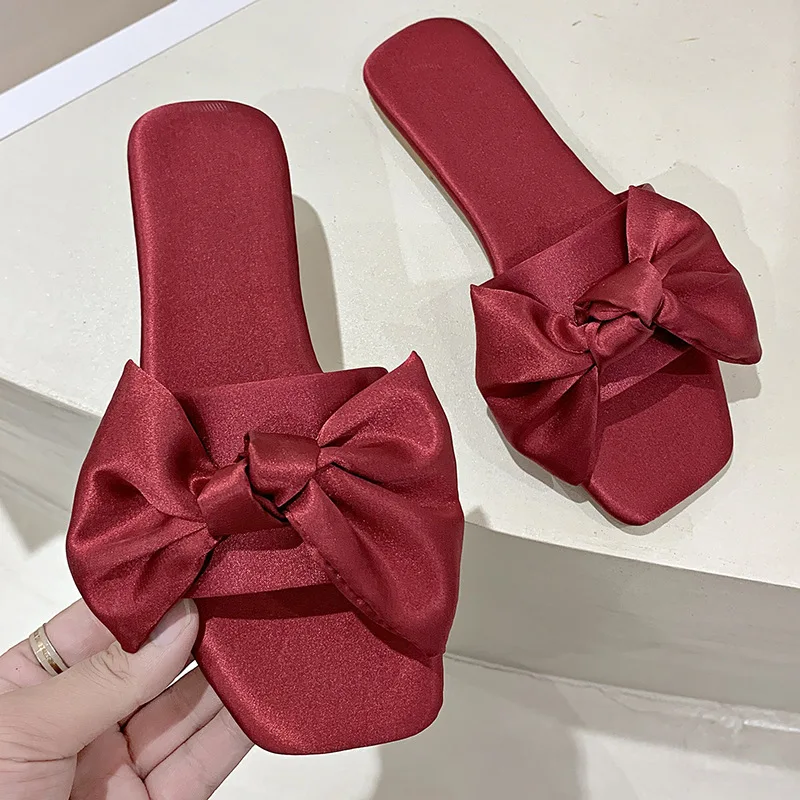 

Size 35-43 Red Wedding Slippers Women Sandals Summer Shoes Woman Satin Soft Bottom Bride Bridesmaid Slippers Zapatos De Mujer