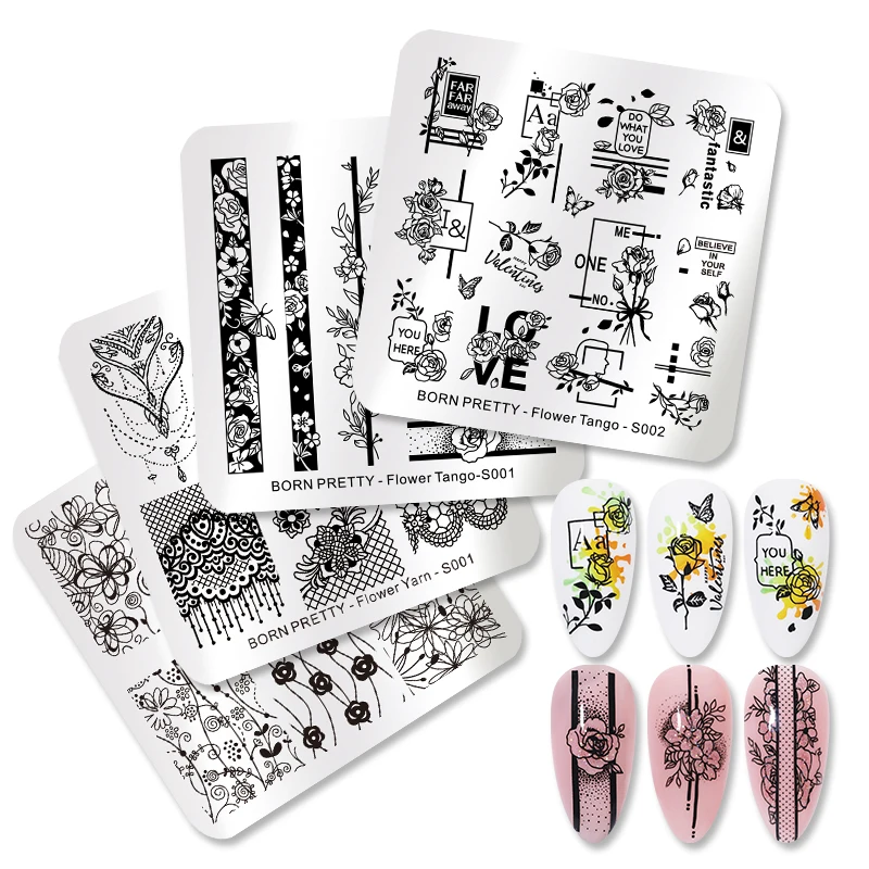 

BORN PRETTY Nail Stamping Plates Spring Series Butterfly Flower Nail Art Stamp Template Stainless Steel Manicuring Stencils Tool