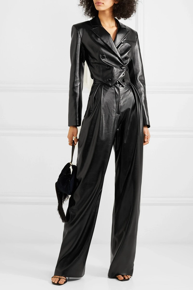 

DEAT 2021 new spring fashion turn down collar full sleeves single breasted PU leather short jacket female top tide WP10801L