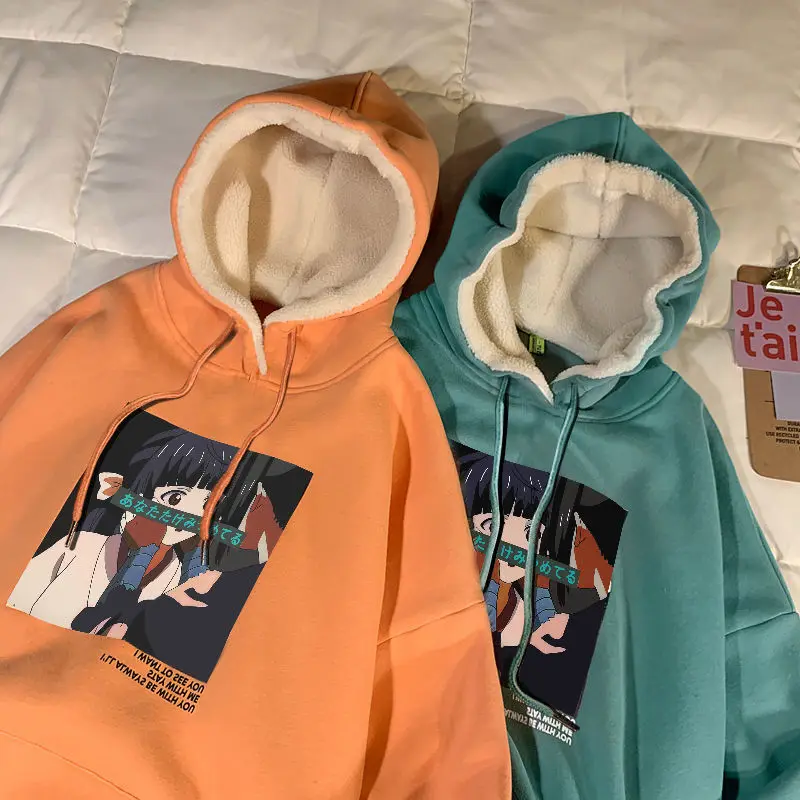 

Oversized Cartoon Hoodie Women's Lamb Wool Pullover Fashion Sweatshirt Casual Coat Harajuku Couple Warm Top