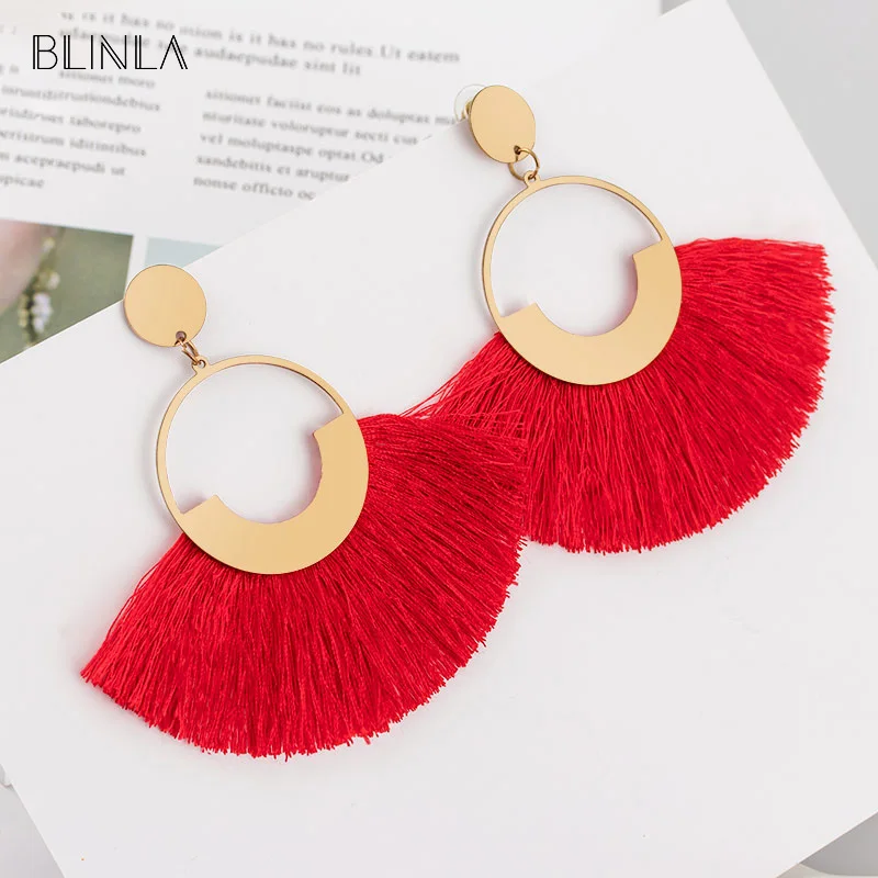 

BLINLA New Bohemian Big Tassels Drop Dangle Earrings 2019 for Women Handmade Silk Fabric Fringe Earring Fashion Jewelry Brincos