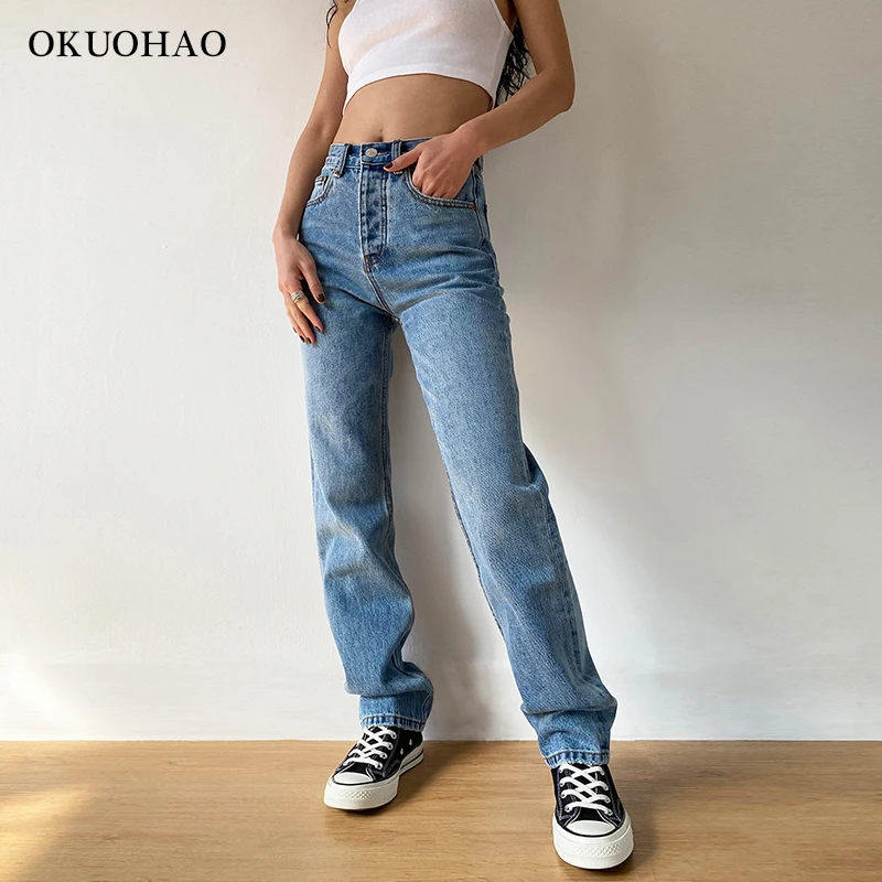 Джинсы для мамы прямые брюки потертые свободные с высокой талией размера плюс