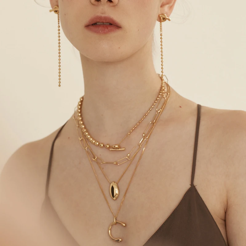 

SUPERAINBOW 925 Sterling Silver Geometric Asymmetric Bead Chain Necklace With OT Clasp Wholesale Women Fashion Jewelry SR-N124