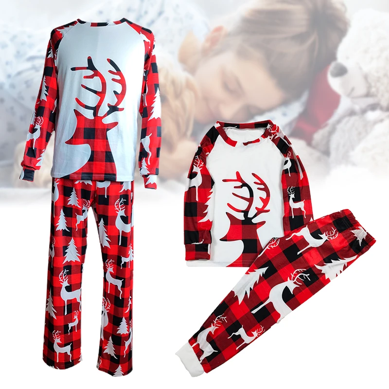 

Newly Christmas Elk Printed Pajamas for Family Long-Sleeved Round Neck Sleepwear Loose Casual Home Clothes Set