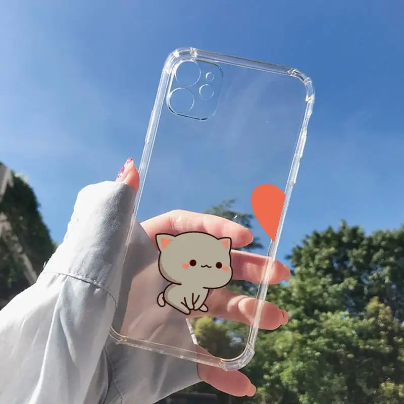 MaiYaCa Peach cat cute cartoon couple Phone Cases for iphone 13 11 12 pro XS MAX 8 7 6 6S Plus X 5S SE 2020 XR case