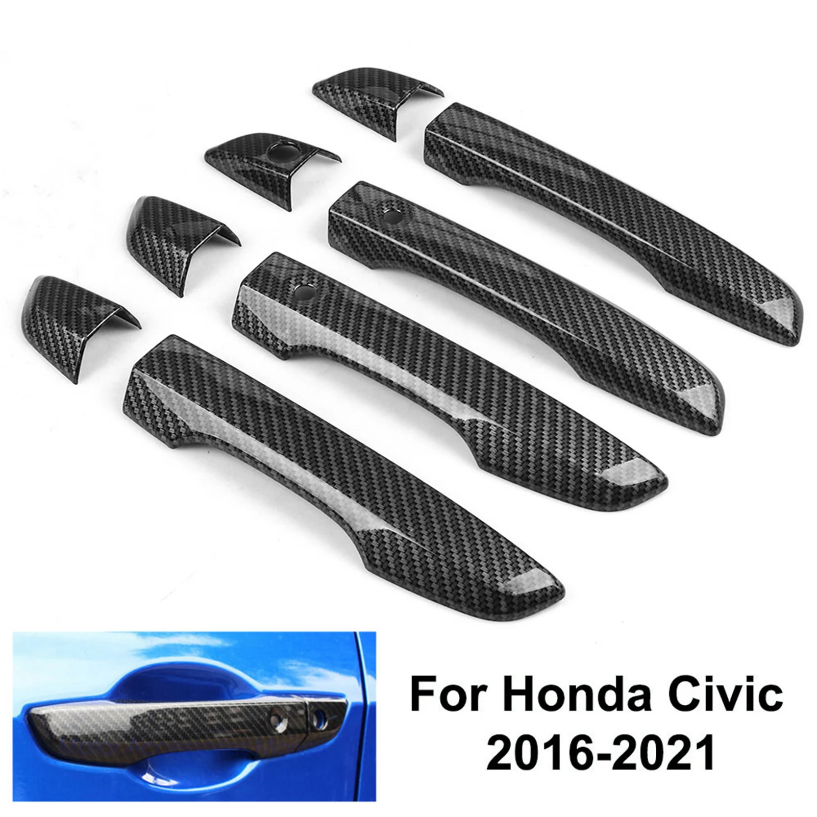 

4pcs Car Door Handle Cover Exterior Decoration Carbon Fiber Automobile Door Handle Decor Strip Without Keyless Hole 24*12*2cm