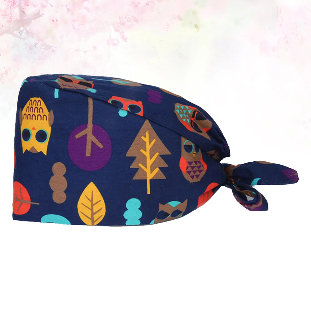 

Forest Owl Printed Nurse Cap Cotton Strap Hat Fashion Headdress Safe Working Cap