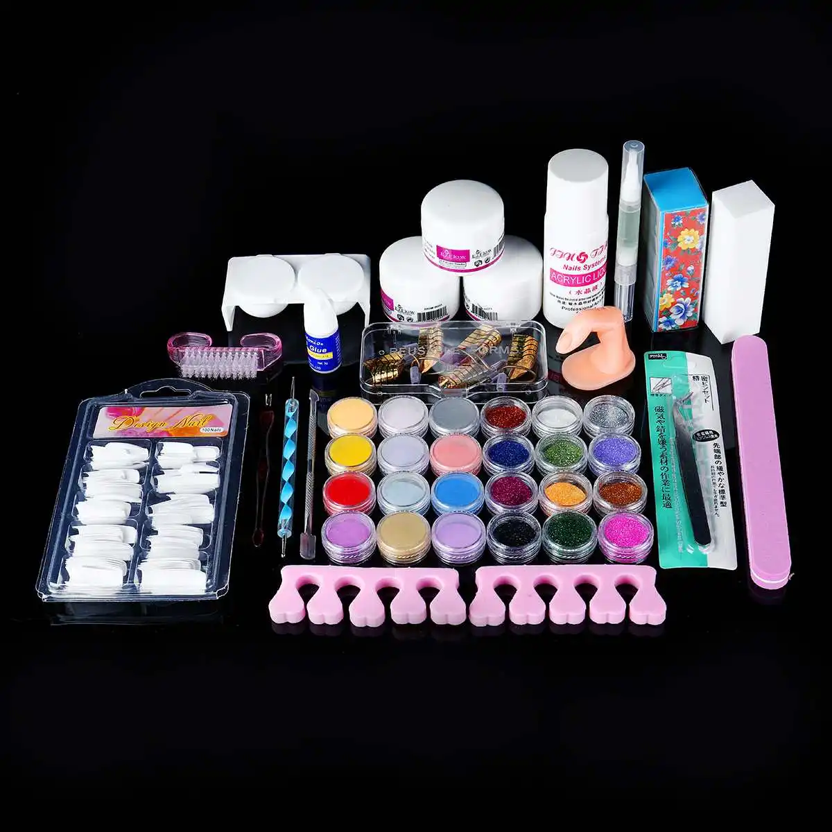 

NEW Professional Full Nail Manicure Set Acrylic Art Kit Acrylic Liquid Nail Glue Glitter Powder Nail Tips Nail Art Tool Kit