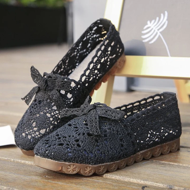 

Women Casual Shoes Hollow Canvas Lace Casual Flats Classic Slip-On Shoes for Spring Summer -OPK