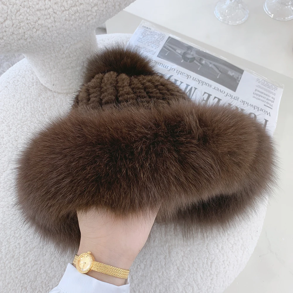 Zero Fish Hot sell 2022 Autumn And Winter Knitted Mink fur Hat and cap For Women Lovery Lady's  Genuine rabbit fur cap