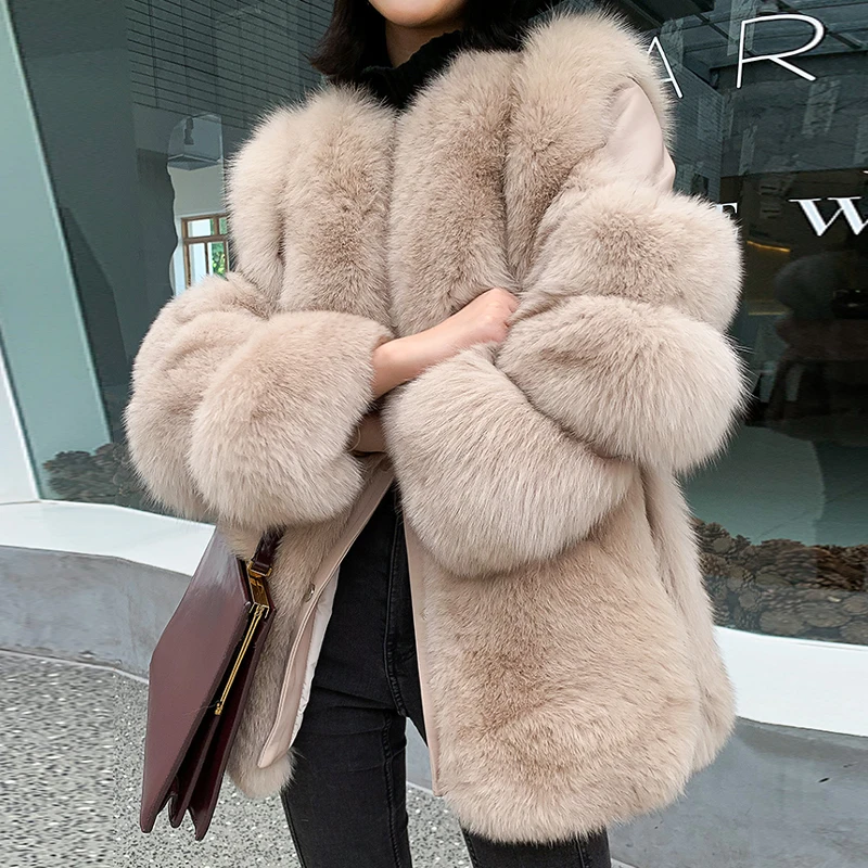 

70cm Long Natural Women Fox Fur Coats Winter Fashion Whole Skin Genuine Blue Fox Fur Jacket O-neck Trendy Fur Overcoats 2021 New