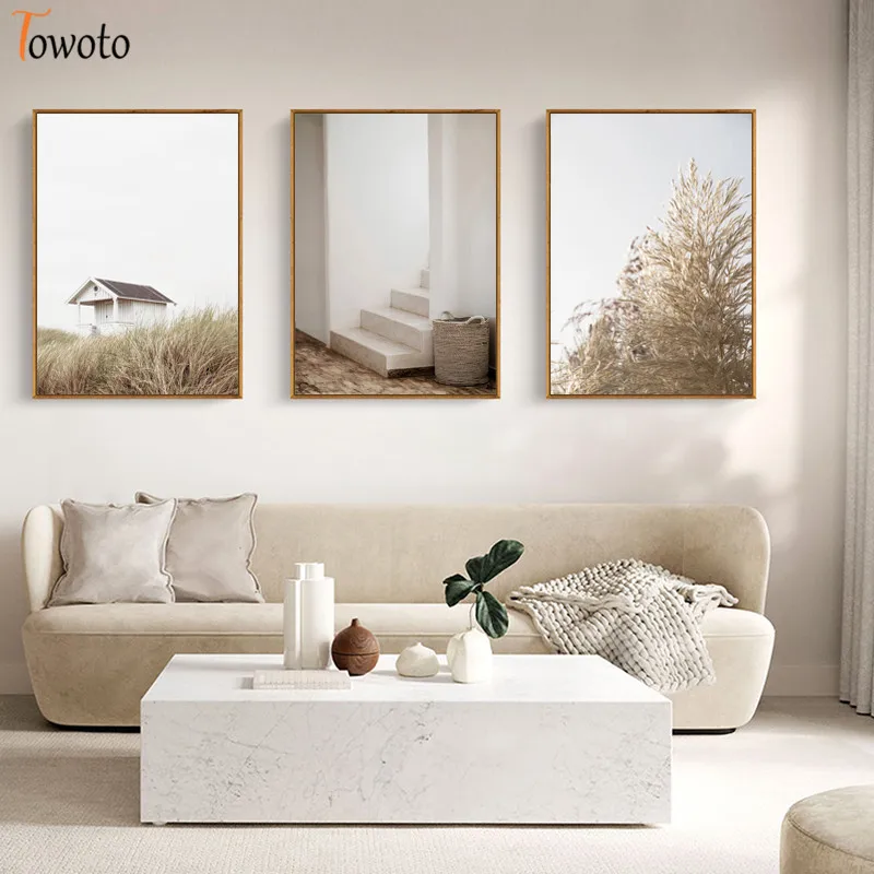 Скандинавский постер природы нейтральный синий бежевый пейзаж с принтом Картина