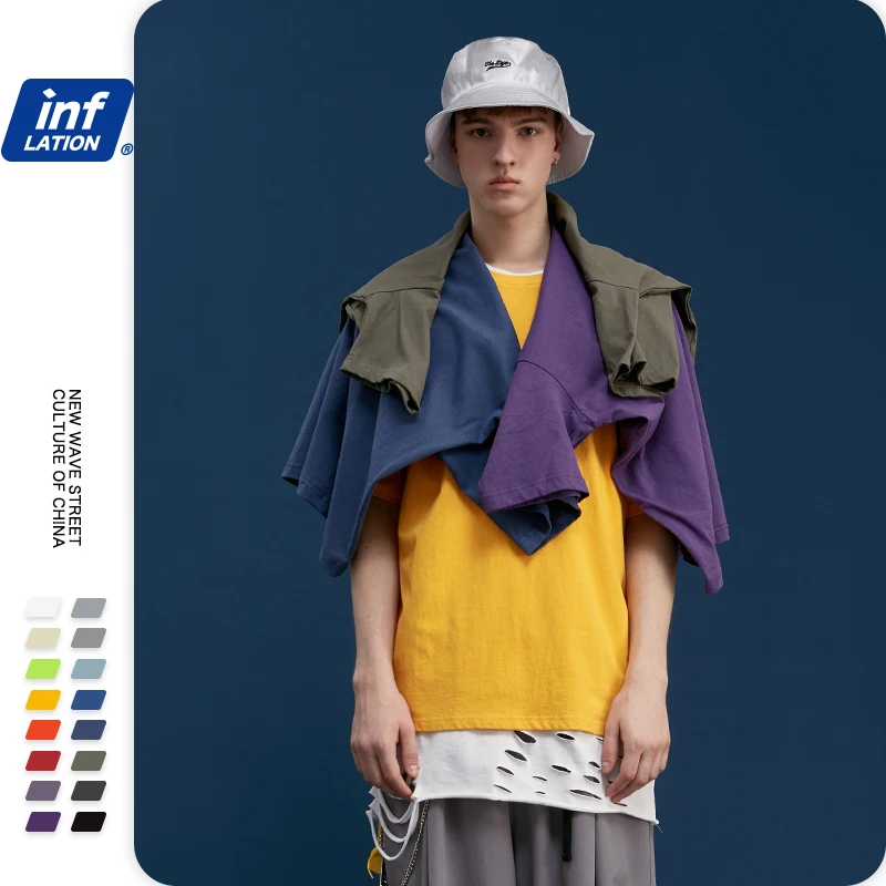 Мужская футболка с коротким рукавом INFLATION повседневная однотонная хлопковая в