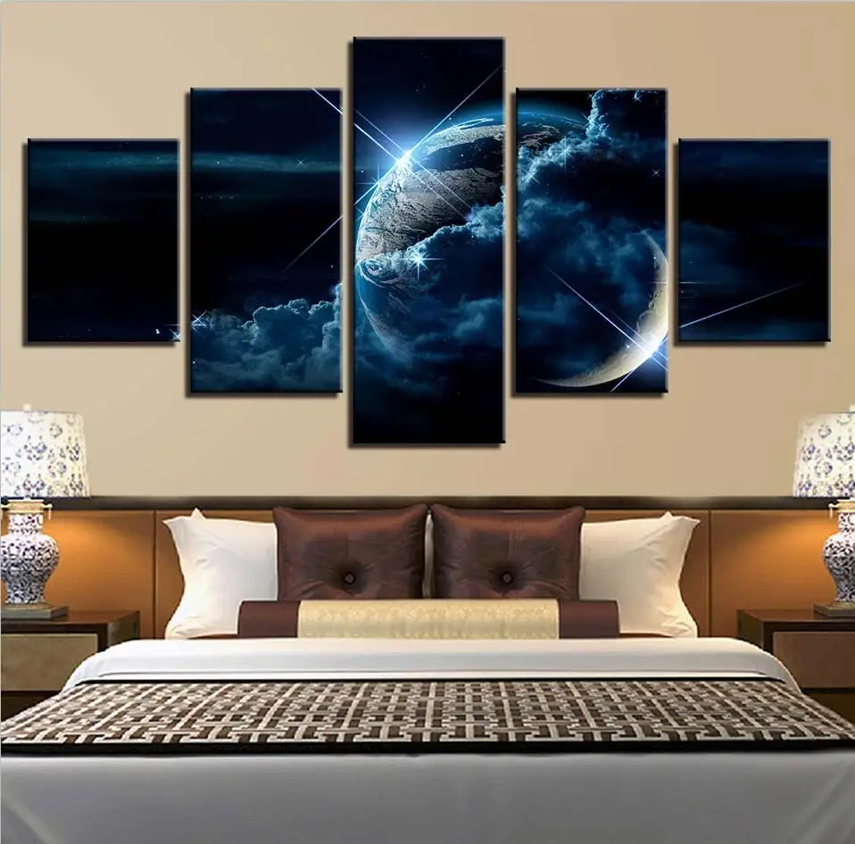 

Framework Landscape Picture Decoration Home Living Room Wall HD Printed 5 Pieces Planet Earth Painting Modular Canvas Poster Art