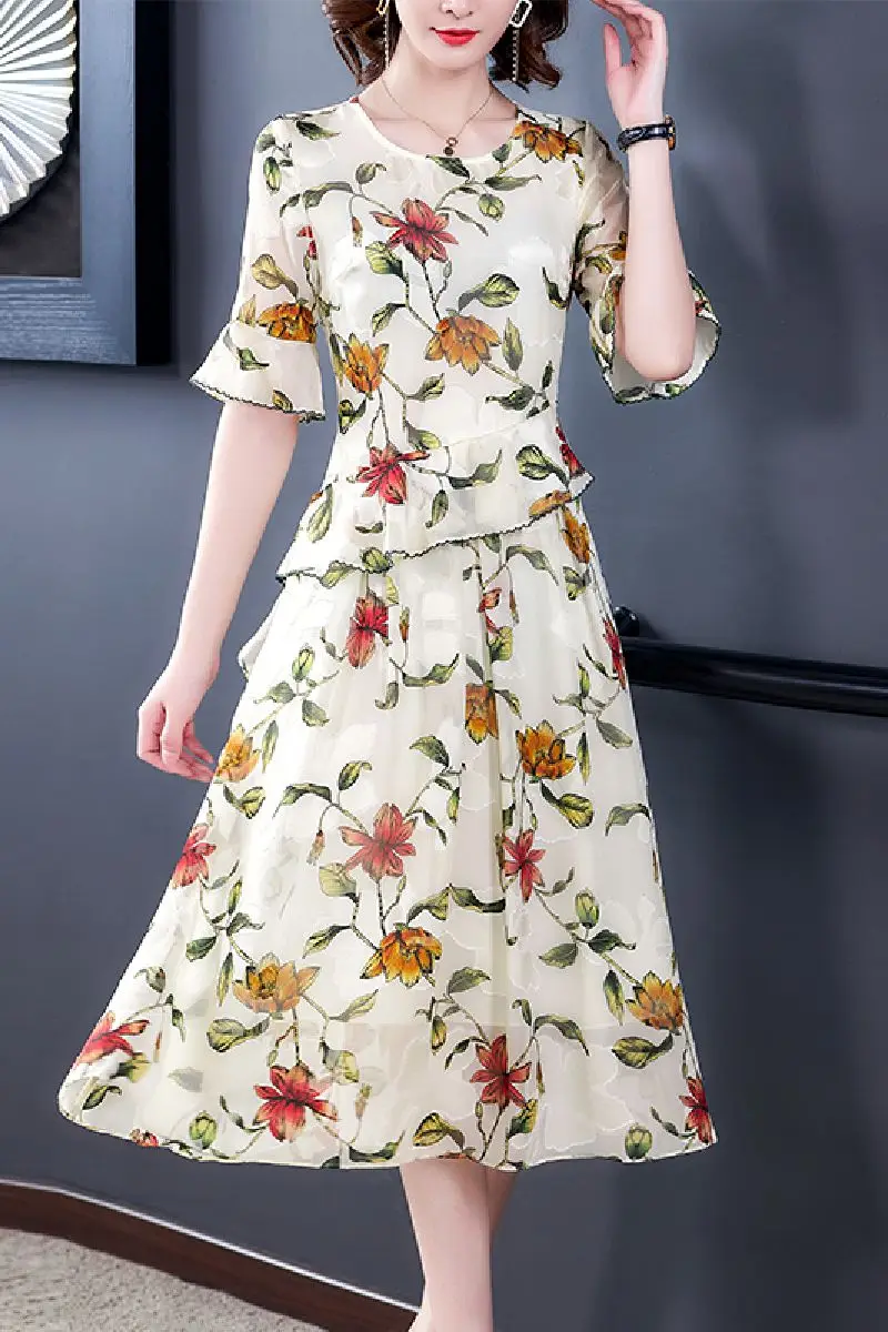 

COIGARSAM French Style Half Sleeve Women dress New Spring Floral Print Dresses Design And Color 9105
