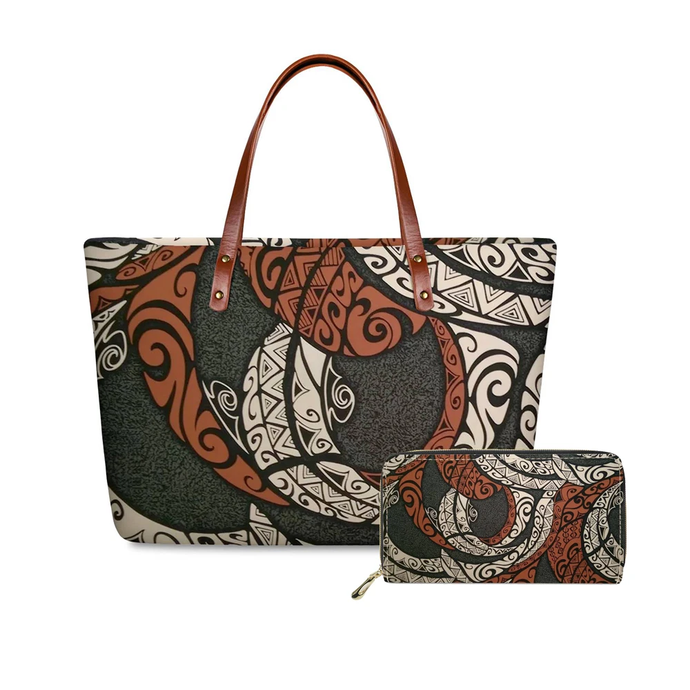 

Сумки на заказ в полинезийском стиле с узором, женские большие сумки с ручками, женская сумка через плечо для женщин, 2 шт./компл., ручная сумк...